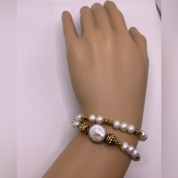 Turchin Hallmarked RARE Gold, Freshwater Pearl & Mother of Pearl Wrap Bracelet - Picture 12 of 15